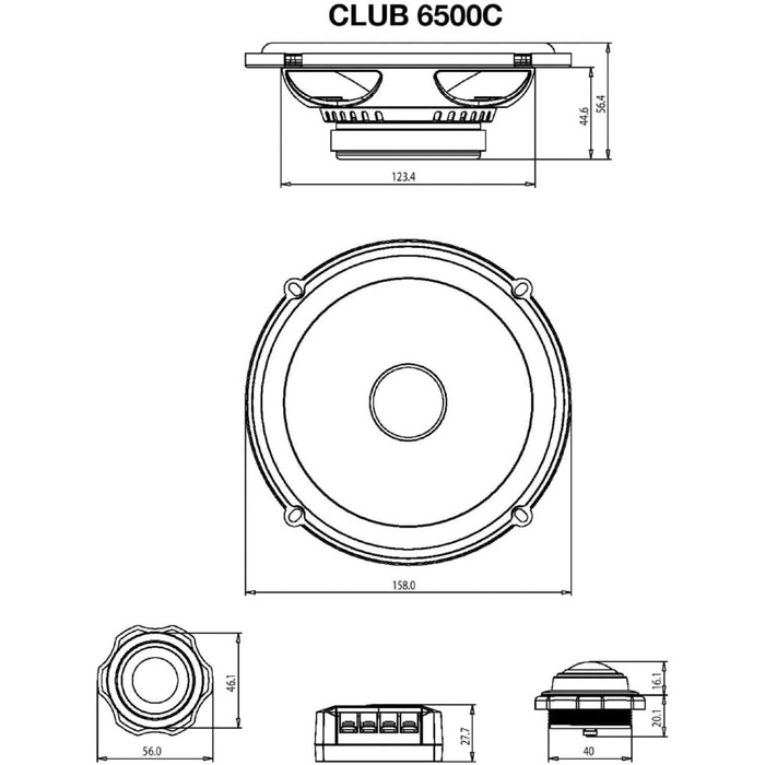 Автомобільна акустика JBL Club 6500C, 180 Вт, 2-смугові компонентні динаміки 16 см, шовкові твітери, кросовери, чорні