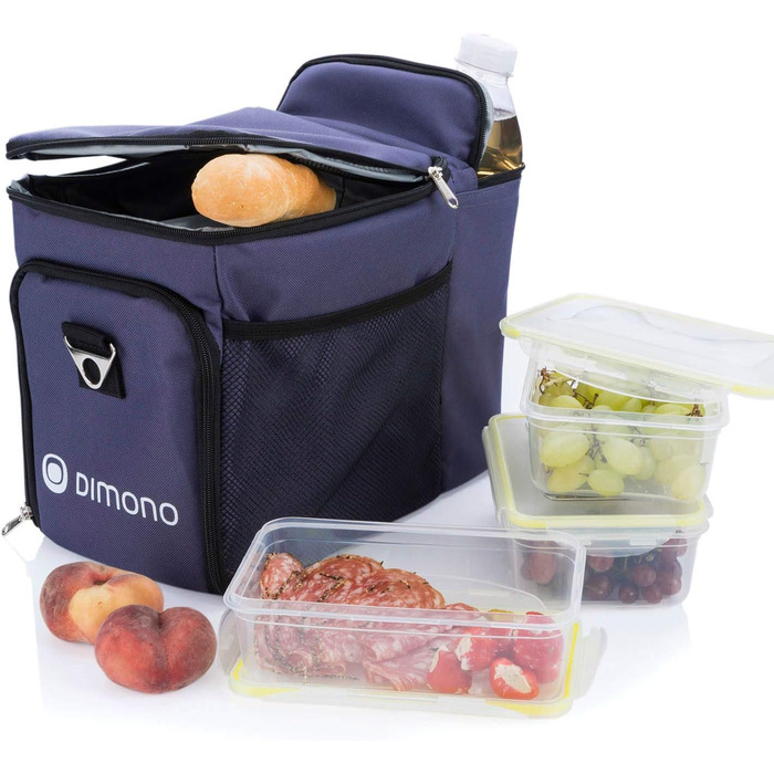 Кühlertasche Dimono® 15L: сумка-холодильник з 3 контейнерами для їжі та акумулятором холоду, блакитна