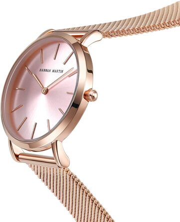 Годинник жіночий Hannah Martin кварцовий аналоговий з нержавіючої сталі, водонепроникний, ультратонкий (рожеве покриття, браслет рожевого золота)