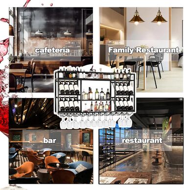 Настінна вітрина для вина з тримачем для келихів, 3-ярусна, металева вітрина в стилі рустік для напоїв, для домашнього бару, зберігання вина на кухні (Чорний, 100см)