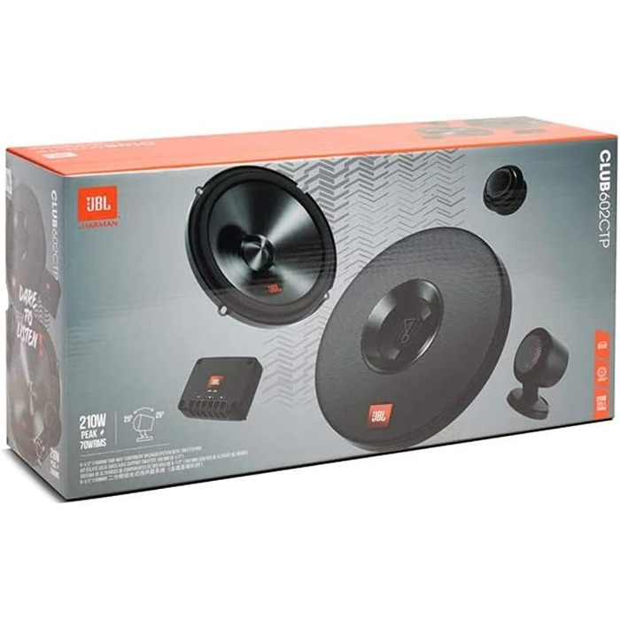 Автомобільна акустика JBL Club 602CTP, 2-смугові компонентні динаміки 210 Вт, 16 см, з твітерами і кросоверами, чорний