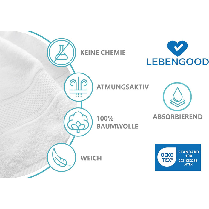 Набір рушників LEBENGOOD 10 предметів, 100% бавовна, Oeko-TEX, білий (2 банні рушники, 4 рушники для рук, 4 рукавички для вмивання)