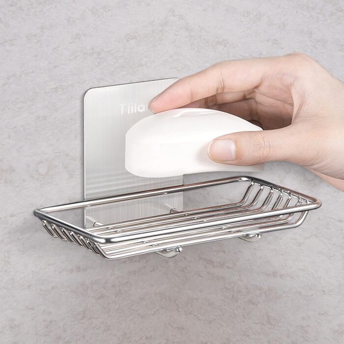 Самоклеюча мильниця для душу та ванної кімнати Tiilan - нержавіюча сталь, срібляста