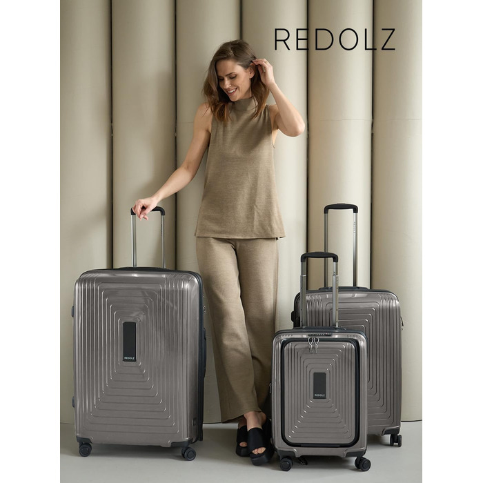 Набір валіз REDOLZ Essentials 14: S (55 см, кишенька для ноутбука), M (66 см), L (77 см). Розширювані, ультралегкі, з TSA-замком та 4 колесами. Колір: Coffee Grey Metallic