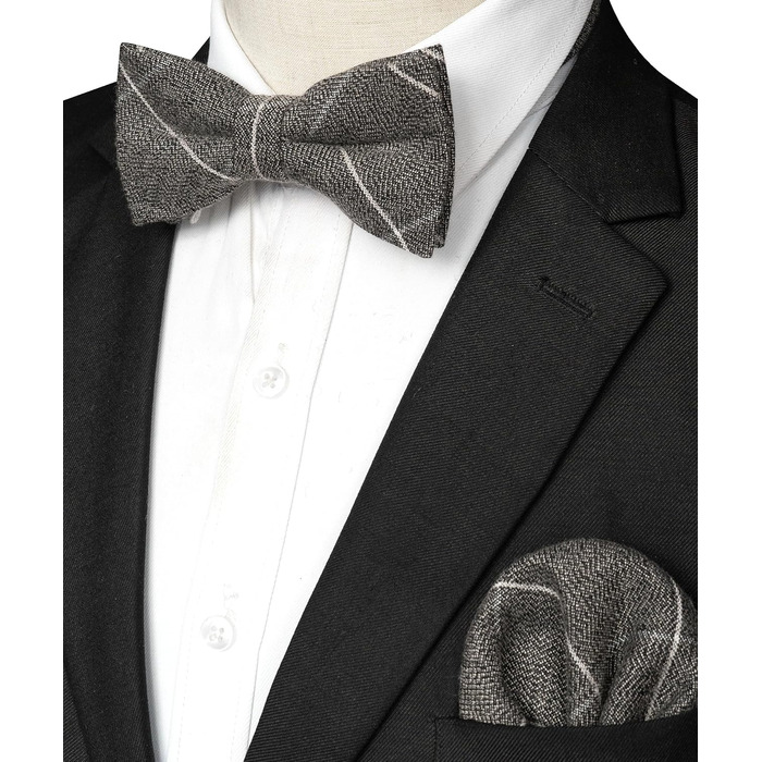 Метелик чоловічий JEMYGINS вовняний однотонний, темно-сірий з білими лініями + нагрудна хустинка, для осені-зими