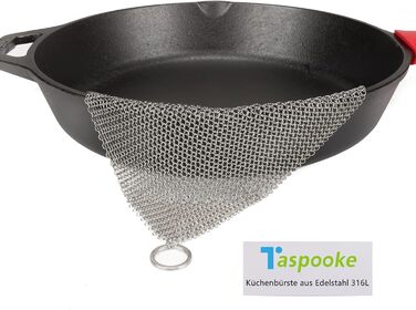 Cast Iron Cleaner Improved Small Circle, 3.8 mm, 18''x18'' Stainless Steel 316L Chain Mail Scrubber Pad for Household Pans, Frying Pans, Waffle Irons, and Glassware