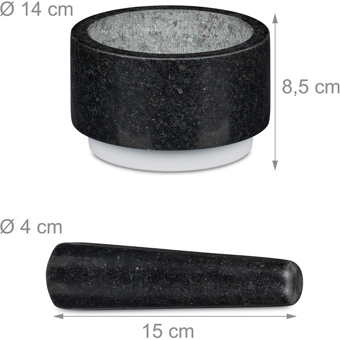 Гранітний ступка з толуштою Relaxdays – 14 см, 400 мл, сірий/білий | Для спецій та трав