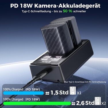 Акумулятор BTECH NP-FZ100 2600mAh (2 шт.) + Зарядний пристрій USB-C PD 18W для Sony A7 III/IV/R III/IV/V/C/S III/A9/A6600/A6700/FX3/FX30 (чорний)