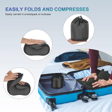 Подушка для шиї Eono з Memory Foam, ергономічна, для подорожей, з маскою для сну та навушниками, чорна