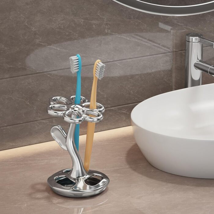Тримач для зубних щіток та пензлів з кераміки, 6 відділень, срібний