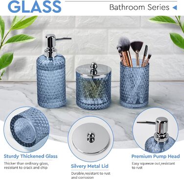 Набір аксесуарів для ванної кімнати, 4 шт., янтарне скло, органайзер для полиці, дозатор мила, тримач для зубних щіток, контейнер для ватних паличок, піднос з малюнком блакитного та білого мармуру