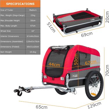 Фаркоп для велосипеда Tiggo VS Pets M для собак, 80201 (червоний)