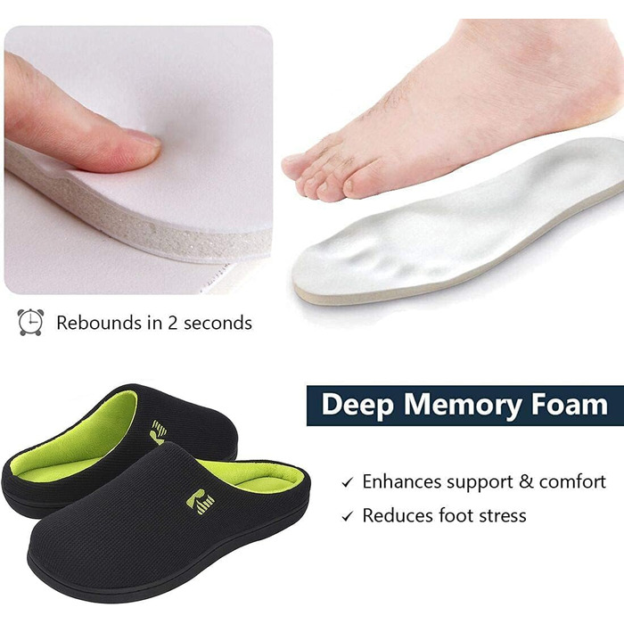 Чоловічі халапи RockDove Original з двоколірною піною для відпочинку, 43.5 EU, чорний та лаймово-зелений