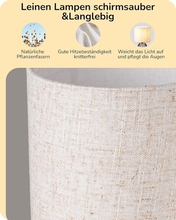 EDISHINE Настільна лампа, сучасний дизайн, індустріальний стиль, E14 цоколь, вінтаж, для спальні, вітальні, бежево-чорний льон + чорний