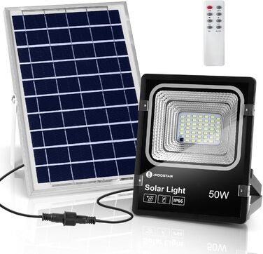 Aigostar 50W Solar Floodlight Outdoor, Super Bright LED Floodlight with Solar Panel, Cold White 6500K, IP66 Protection Rating Solar Spotlight Searchlight Outdoor Spotlight for Garden, Door, Yard, Garage, etc.