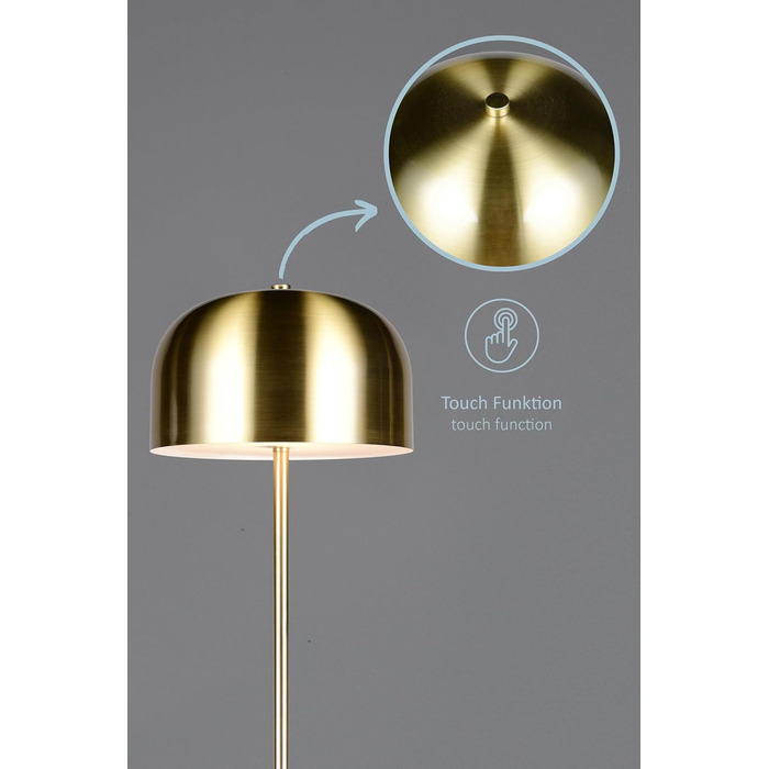 LED настільна лампа Julien, акумуляторна, USB-C, бездротова, диммування торканням, Ø 12 см, металева, 1,5W, матове латунь