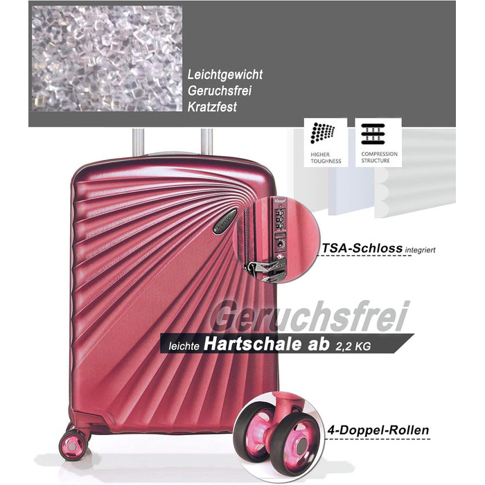 ABISTAB VERAGE Kinetic 4-Double-Wheel Trolley, large, weight -76cm, 106-127 expandable, TSA lock, ABS/PC hard-shell suitcase, travel suitcase, Burgundy (Burgundy, M)