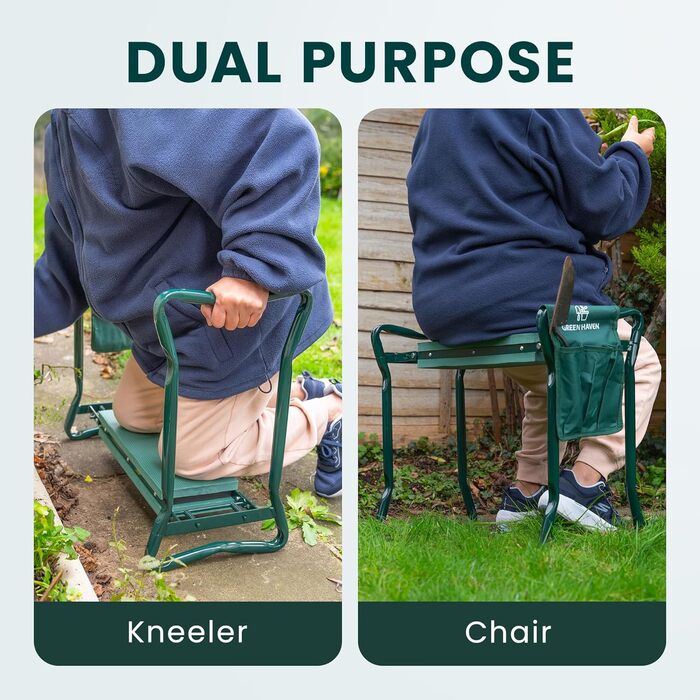 Green Haven Robuster Garden Knee Pad with Handles and Tool Pouch, Versatile, Foldable, EVA Foam, Padded Knee Stool, Lightweight Knee Pad for Gardening, Portable