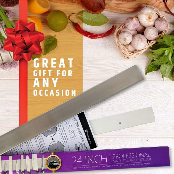 Premium 61cm Magnetic Knife Strip for Wall (Large Size) - Extra Strong Magnetic Knife Holder - Space-Saving Magnetic Knife Rail with Strong Magnetic Pull (Updated Version)