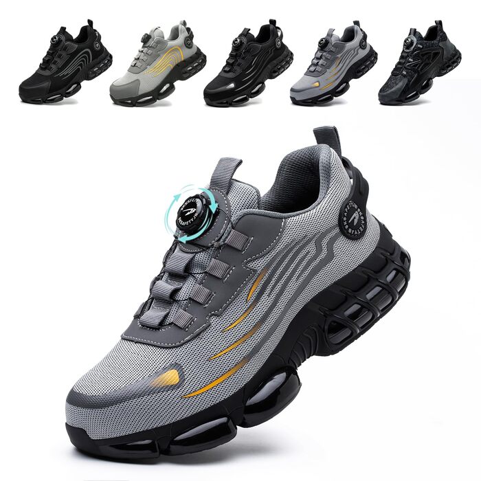 Черевики безпеки для чоловіків та жінок. Спортивні, дихаючі, з металевим підноском, антиковзаючі. Розміри 36-46 EU, колір сірий.