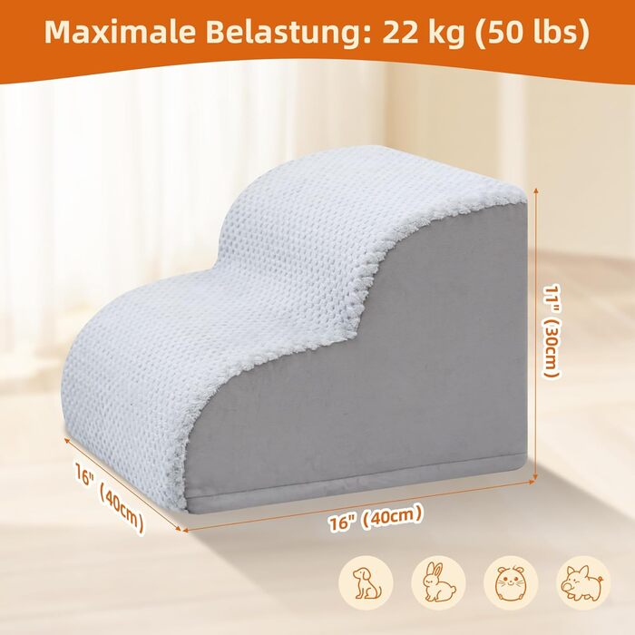 Сходинки для собак KSIIA, 3 ступені, 40 см, сірий колір. Ідеально для маленьких собак та котів. Зручні для доступу до ліжка, дивану, софи та автомобіля. Розміри: 40x57x40 см. Легко миються.