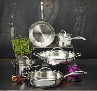 Набір сковорідок SCANPAN STS з нержавіючої сталі 20+28 см | Багатофункціональні сковороди з індукційним дном та алюмінієвим ядром, похилі бортики | Для всіх типів плит, можна використовувати в духовці