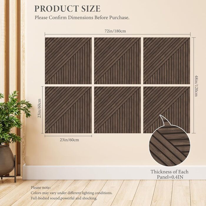 Акустичні панелі JBER, самоклеючі звукопоглинаючі стінові панелі для офісу, студії та дому, 6 шт, 180 x 120 см, колір темний горіх
