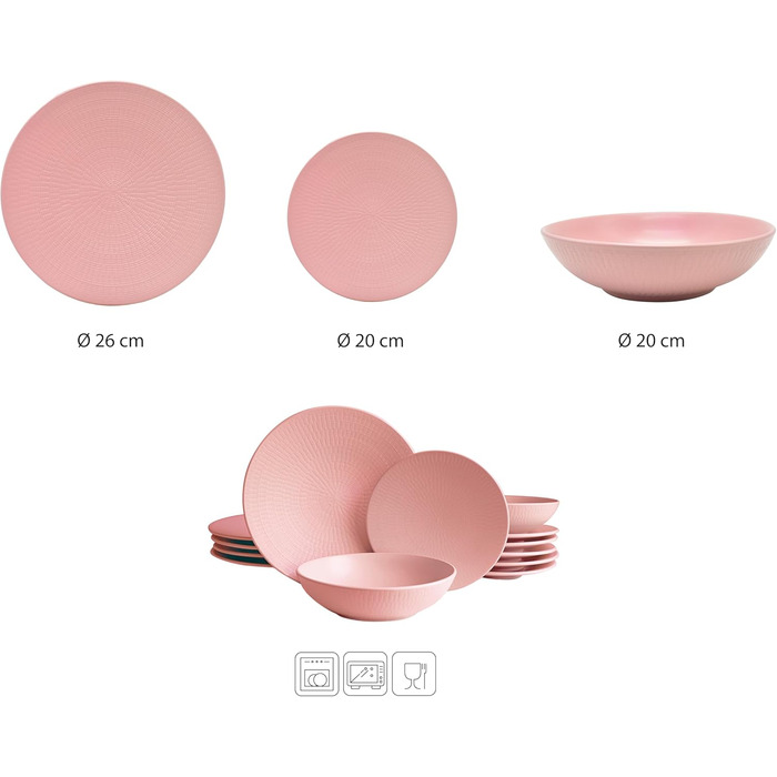 Сервіз столовий ECHTWERK 'Blanka' вінтажний, 12 предметів, для 4 осіб, рожевий. Кераміка, стильний дизайн