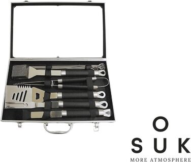 Набір гриль-посуду з нержавіючої сталі 11 предметів: гриль-кофр, аксесуари для барбекю, подарунок для гриля та приготування їжі (щітка, вилка, щипці, шампури, пензлик, лопатка)