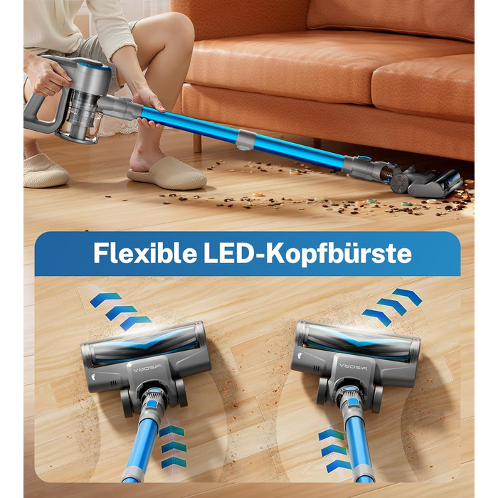 Бездротовий акумуляторний пилосос 25000Pa, 175W, 50хв, з антизаплутувальною насадкою та самостійним паркуванням, легкий ручний пилосос для прибирання килимів, твердих підлог та шерсті тварин, блакитний