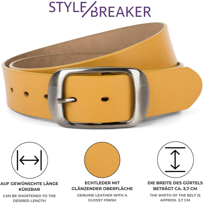 Чоловічий/Жіночий шкіряний ремінь styleBREAKER 3.7 см | Яловичина | Срібляста пряжка | Елегантний ремінь для костюма та джинсів | Регульована довжина 80 см, бежевий