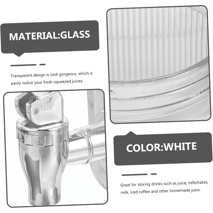 Glass Jug with Tap Dispenser System, Hydro Water Jug with Faucet, Juice Syrup Insulated Water Bottles Filter Tap Glass Jug, Water Container with Faucet, White