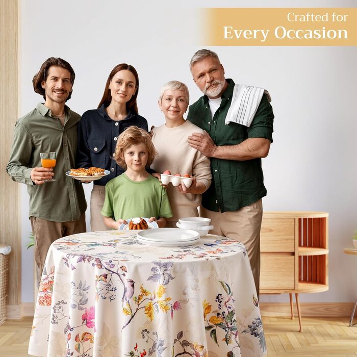 Скатертина Maison d' Hermine Equinoxe, 100% бавовна, бежева, кругла 170 см, для кухні, їдальні, свят, весіль