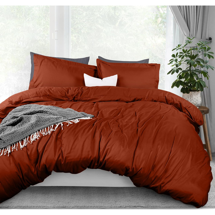 Комплект постільної білизни Utopia Bedding: простирадло на ліжко + 2 наволочки, 3 шт., розмір Queen, оранжевий/червоний, з візерунком 'Сонячний зигзаг'
