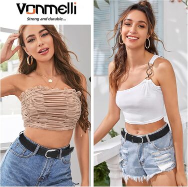 Жіночий/Чоловічий еластичний плетений ремінь VONMELLI з пряжкою (чорний/білий)