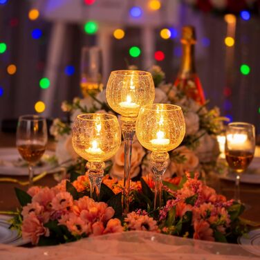 Romadedi Tealight Candle Holders Candle Holders Glass - Lantern Candle Holders Decoration Queck 3-Piece Set 23.5/25.5/31.5 cm for Tealights, Votive Candles, Pillar Candles, Living Room Table Decoration, Wedding (Transparent)