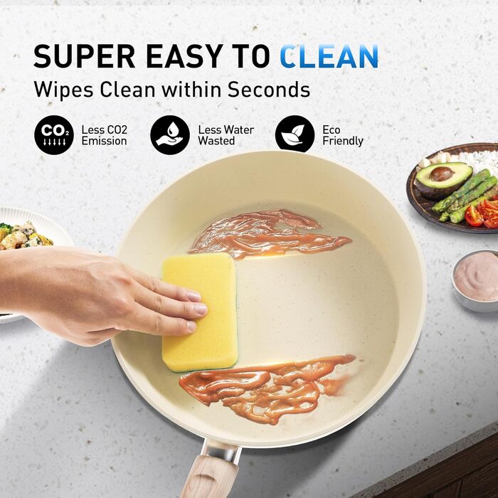 Набір посуду Kitchen Academy 12 предметів: каструлі та сковороди з антипригарним покриттям. Підходить для Induktion, газових та мікрохвильових плит, бежевий