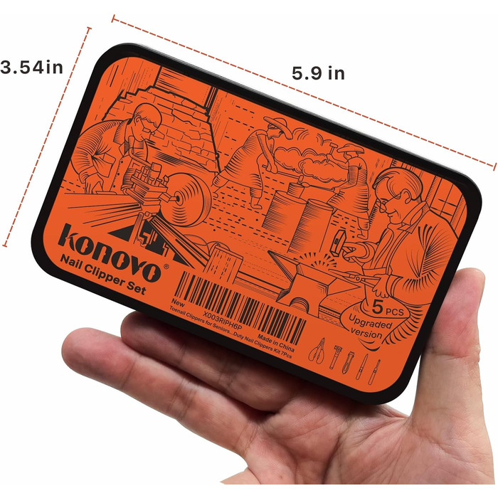 Кусачки для нігтів Konovo для літніх людей та товстих нігтів, з довгою ручкою, 16 мм, набір 5 шт.