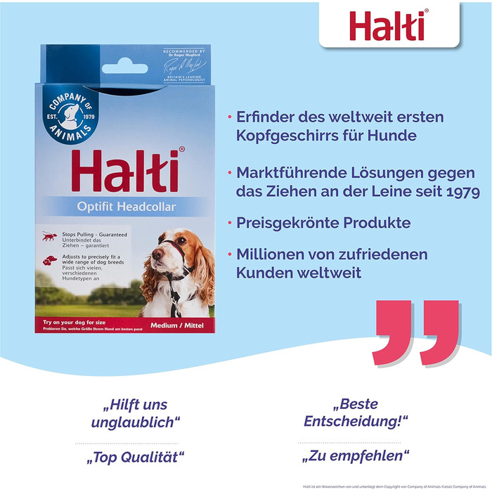 HALTI Optifit Headcollar, Medium Size - Prevents Your Dog from Pulling on the Leash, Easy Adjustment, Lightweight, with Padded Nose Piece, Anti-Pull Harness for Medium-Sized Dogs