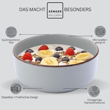 Набір керамічних мисок Sänger Bombay Sky Shades (4 шт.) | Миски для мюслі та сніданку, 700 мл, для 4 осіб, стійкі до подряпин, мікрохвильовки та миття в посудомийній машині