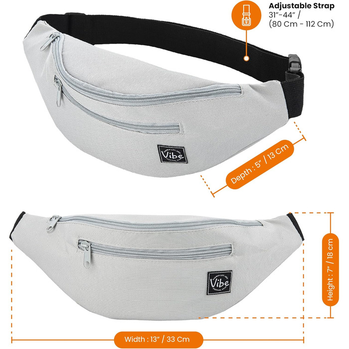 Поясна сумка Vibe Bauchtasche для жінок, чоловіків та дітей - фанна-пак, поясна сумка, кишеня для телефону на фестивалі, вечірці, рейві, спорті, на відкритому повітрі, фітнесі, велосипеді, бігу. Універсальний розмір (універсальний розмір, сірий)