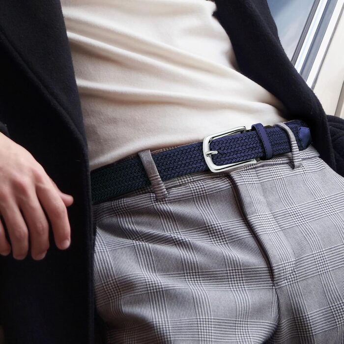 Набір з 2 еластичних тканинних ременів для жінок та чоловіків – регульовані, 3,3 см, довжина 100-120 см (чорний + синій), 100 см