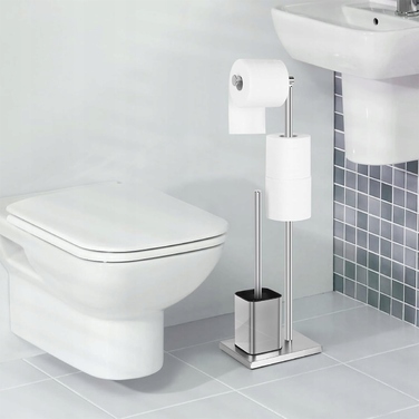 Тримач для туалетного паперу та йоржик 2в1, підлоговий стійка для ванної кімнати, сріблястий, 66 см