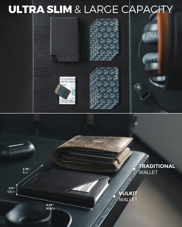 RFID-захисна картхолдер VULKIT з відділенням для готівки, чорний, з натуральної шкіри
