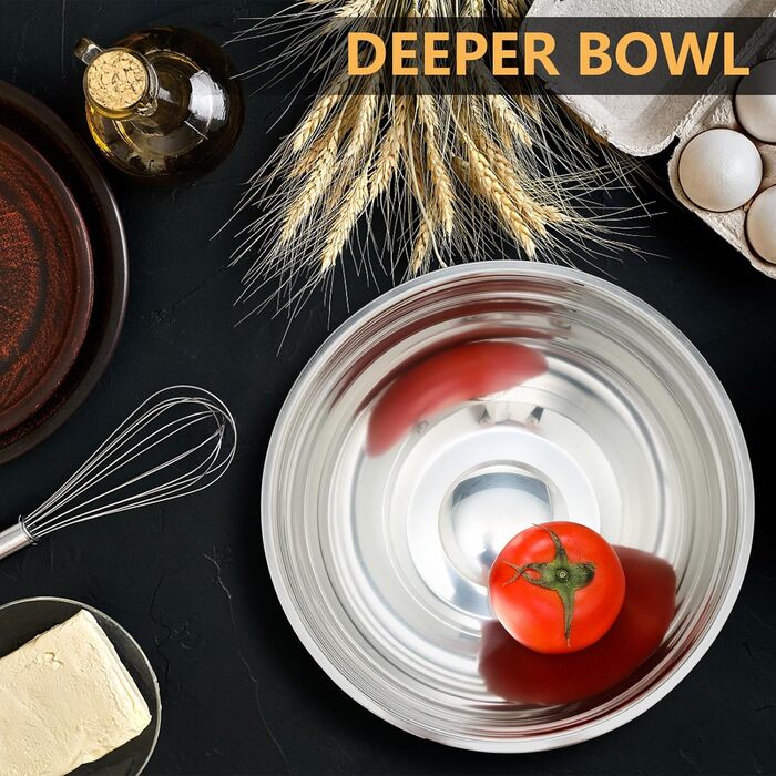 Набір мисок для перемішування Hunnycook Bunte 5 шт., нержавіюча сталь, з кришкою, силіконове дно, тертки, 4.5/4/2.4/1.7/0.8 л, мийка в посудомийній машині