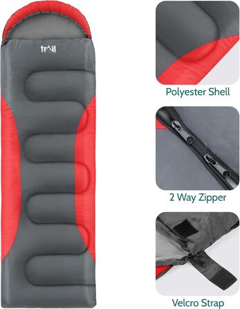 Спальний мішок Trail-Alpin, 250 г, 3 сезони, з капюшоном, легкий, компактний, компресійний мішок (Червоний)
