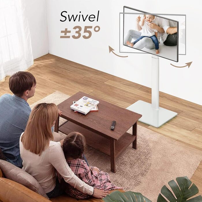 Adjustable Swivel TV Floor Stand for 27-65 Inch Flat & Curved TVs - Universal White TV Stand