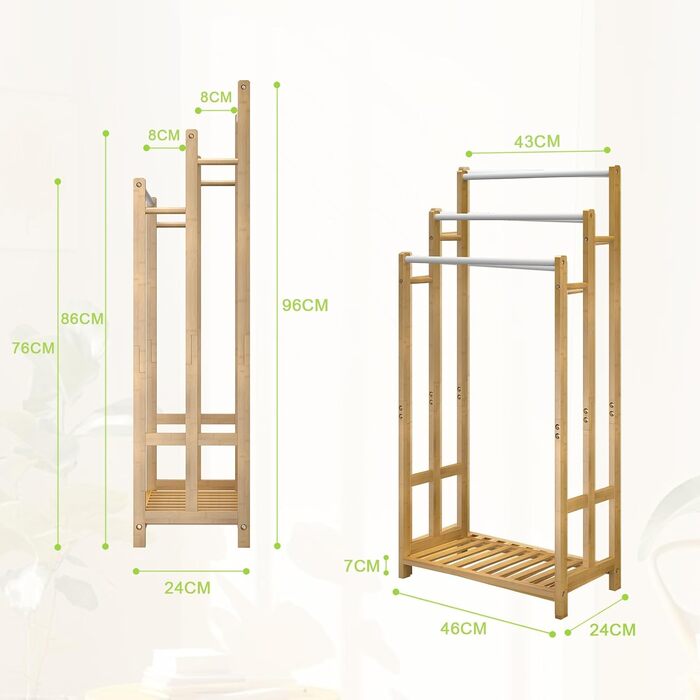 Підставка для рушників Dripex з бамбука, 96 см, з 3 нержавіючими стійками та полицею для ванної кімнати
