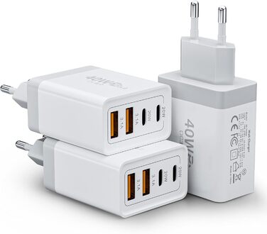 Мережевий зарядний пристрій 40W з 4 портами USB-C та USB-A (2 шт.) - для iPhone, iPad, Samsung, Tablet. Підтримка PD 3.0