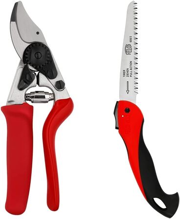 Секатор FELCO 15 з роликовою ручкою та складана пилка FELCO 600 (лезо 16 см, діаметр зрізу 50 мм, довжина 35 см, для обрізки гілок, садовий інструмент)